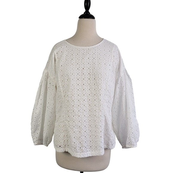 Banana Republic White Eyelet Puff Sleeve Top XL Cottagecore Clean Girl Cotton - Picture 2 of 10